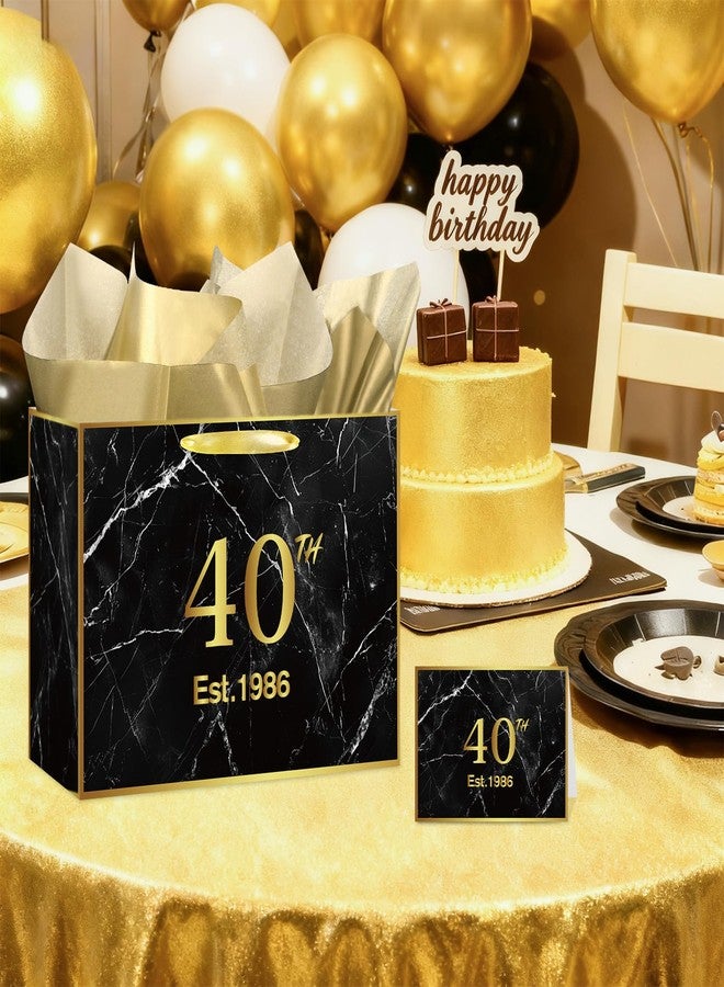 Yoirrat Black Gold 40th Birthday Gift Bag with Wrapping Tissue Paper & Card Large Est. 1986 Marble Gift Bag for Men Women 40 Year Old Bday Party Supplies Favors for Dad Husband Brother - Image 2